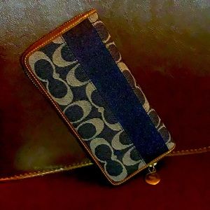 “Coach” New Brown Leather Denim Logo Wallet Credit Cards Holder